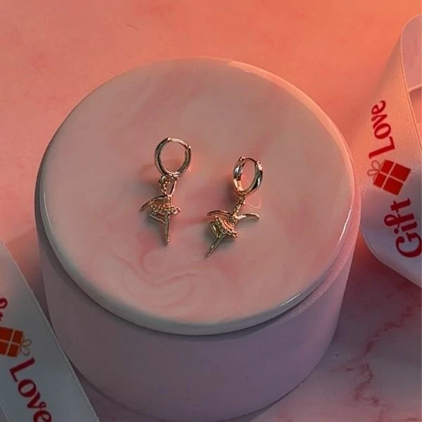Yellow Gold Drop Earrings Ballerina Shape